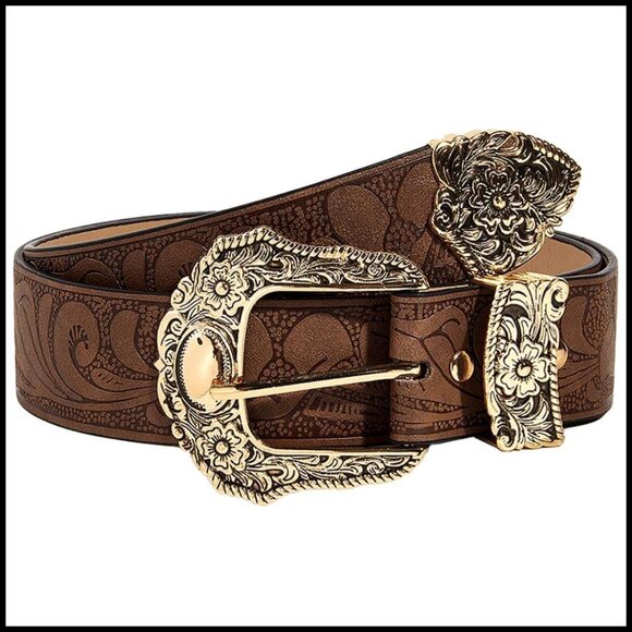 Vintage Western Leather Belt Retro Cowboy Style Adjustable Buckle Waist main image 6